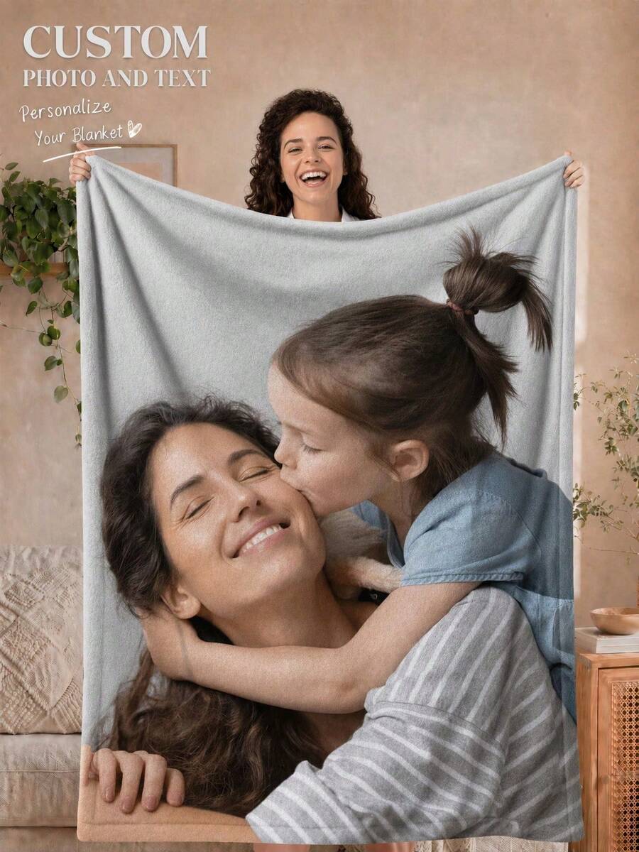 1pc Customized Photo Blanket, Personalized Photo Blanket, Family Photo, Pet Photo, Couple Photo Customization, Mother's Day, Father's Day, Valentine's Day, Office Nap Blanket, Private Customized Blanket, Holiday Blanket, Gift For Mom/Dad - Multicolor - View 1