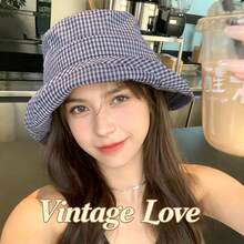 1pc/1set Japanese Style Plaid Bucket Hat For Women, Summer Outdoor Sun Protection Fashion Versatile Sun Hat - Multicolor - View 6