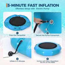 10x10 FT Heavy Duty Inflatable Water Trampoline with Double Elastic Ropes, Electric Pump and Rope Ladder, Floating Bouncer for Adults and Kids, Perfect for Pool, Lake and Calm Sea - Azul - Ver 4