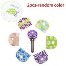 2-8pcs Random Color Printed Silicone Key Covers, Multiple Pattern Key Head Identification Caps, Home & Office Key Easy Identification Protective Caps, D-Shaped Key Head Label Covers, Easily Distinguish Various Keys - Multicolor - View 12