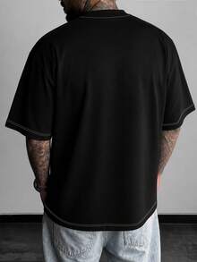 Krometka Men's Vintage Punk Abstract Sketch Line Graffiti Distorted Face Full Print Loose Streetwear T-Shirt, Hip Hop Dark Dirty Art Street Style Black Short Sleeve Top - Black - View 2