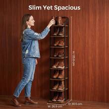HaluPeit Adjustable Shoe Rack In Brown And Black With Color Block Design, 8-Tier Vertical Shoe Tower, Efficient And Space-Saving Design For Small Spaces. - Rust Brown - View 6