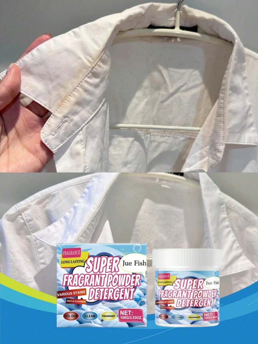 JUE FISH 100g Laundry Detergent Powder, Household Clothing Cleaning Stain & Odor Removal, Long-Lasting Fragrance, Gentle Care For Clothes, Fresh & Clean, Effective Sterilization & Mite Removal, Suitable For Men & Women