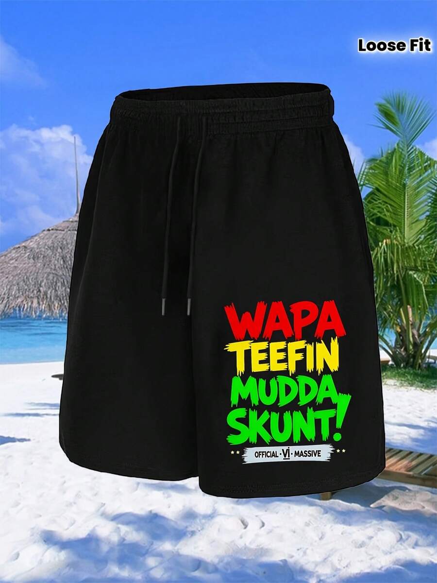 WAPA Fin Mudda Skunt US Virgin Islands Men's Loose Shorts | SHEIN USA