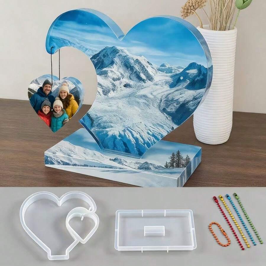 Silicone Mold Set For Epoxy Resin And Fragrance Plaster: Large Heart, Small Heart Combination Pendant, Photo Frame Decor - Heart-shaped Mold - View 1