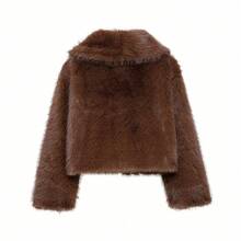 New Autumn Plus Size Winter Faux Fox Fur Collar Fashion Short Jacket, Young People's Faux Fur Coat - Coffee Brown - View 3