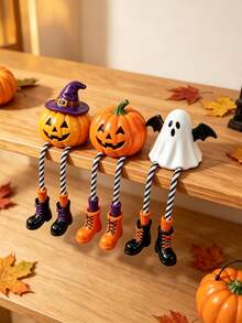 1/3 Halloween Hanging Leg Shelf Sitting Decor, Resin Witch Hat Pumpkin Ghost Bat Hanging Ornament With Hanging Rope Legs, Pumpkin Lantern Statue, Autumn Horror Table Decor, Indoor/Outdoor Halloween Party Home Desktop Decoration, Novel Halloween Gift Suitable For Friends Or Family - Hanging Leg Shelf Ornament - View 2