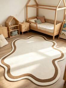 1pc White Minimalist Asymmetrical Rug, Natural Wood Style, Decorative Rug, Bedroom Decor, Small Rug, Carpet, Home Decor, Living Room Rug, Living Room Small Rug, Bedroom Rug, Living Room Home Decor, Outdoor Rug, Washable Rug - Multicolor - View 5