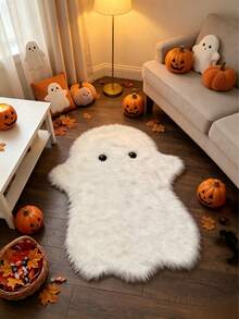 1pc White Long Fur Ghost Shaped Rug, Thick Carpet, Fluffy Carpet, Autumn/Winter Carpet, Decorative Carpet, Home Decor, Bedroom Carpet, Living Room Home Decor, Christmas Gift - Multicolor - View 3