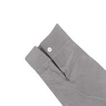 Men's Grey Linen Blend Shirt, Chinese Collar, Front Button Closure, Chest Pocket, Casual Long Sleeve, Summer Beach Top - Grey - View 8