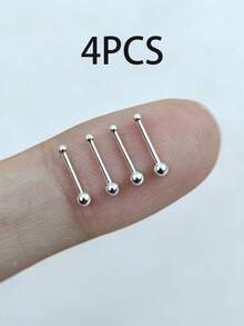 4pcs/Set New 925 Sterling Silver Earrings For Pierced Ears, Pure Silver Sleeping Earrings, Wear All The Time For Ear Piercing Care - Antique Silver - View 9