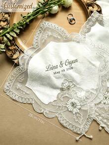 Personalized Embroidered Bridal Handkerchief, Customizable Name And Wedding Date, Elegant Lace Wedding Handkerchief, Suitable For Bride, Wedding Keepsake Gift - Multicolor - View 8