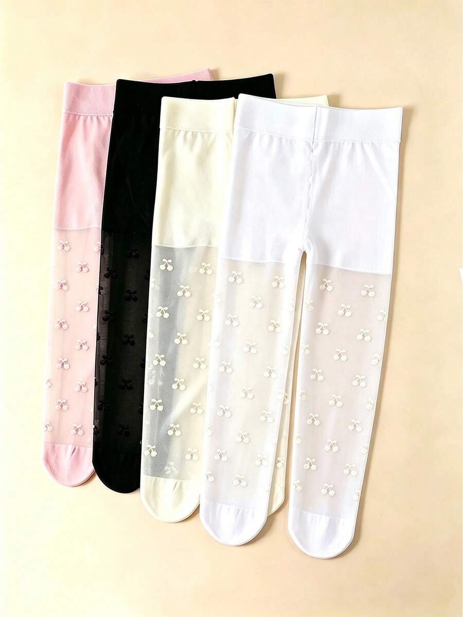 1 Pc Breathable Tights For Baby Girls, Cherry Pattern, Summer Thin ...