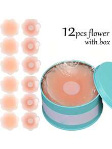 12pcs Reusable Nipple Covers, Strapless Invisible Self-Adhesive, Women's Lingerie And Underwear Accessories - Apricot - View 5