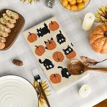 2 Peças Toalhas de Cozinha com Estampa de Gato Preto e Abóbora de Halloween, Decoração de Cozinha Rústica de Outono e Ação de Graças, Presente - Multicolorido - Visão 6