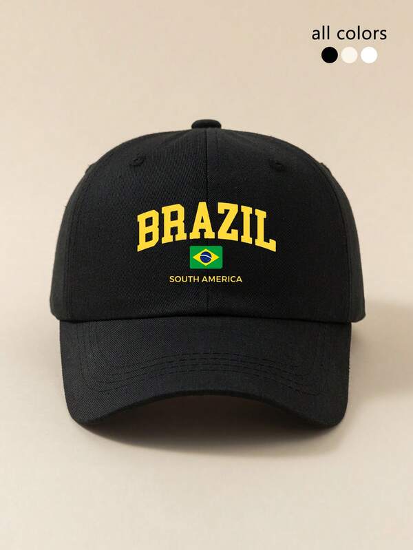 1pc Brazil Pattern Printed Unisex Classic Baseball Cap, Adjustable Lightweight Outdoor Sun Protection Hat, Summer Casual Sports Cap, Suitable For Young Adults Back To School Graduation Gift, Fan Hat