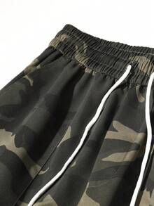 AHTELB Men's Spring/Autumn Camouflage Print Multi-Pocket Cargo Pants, Elastic Waist Drawstring Design, Adjustable Cuffed Hem Casual Pants Sports - Army Green - View 3