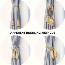 1/2 Set Handmade Braided Single Rope Tassel Curtain Tiebacks, Creative Easy-To-Hang Curtain Storage Straps, Adjustable, Rope Decor Set For Bedroom And Dining Room - Multicolor - View 8