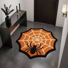 1 Peça Tapete de Chão com Padrão de Teia de Aranha Alienígena em Bottom Laranja de Halloween, Tapete Decorativo, Tapete de Chão, Tapete de Sala de Estar, Tapete de Halloween, Tapete de Feriado - Multicolorido - Visão 3