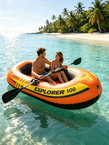 Bote inflable Explorer 100 individual, PVC pesado a prueba de fugas, inflado rápido con agarres antideslizantes, flotador plegable y portátil con remo & cuerda, para deriva en río, pesca en lago, camping junto al río, deportes acuáticos de verano para adultos & familia - Multicolor - Ver 5