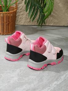 1 Pair Girls' High-Top Sports Shoes, New Autumn Style, Convenient Hook And Loop Closure, Children's Outdoor Hiking Shoes - Pink - View 3