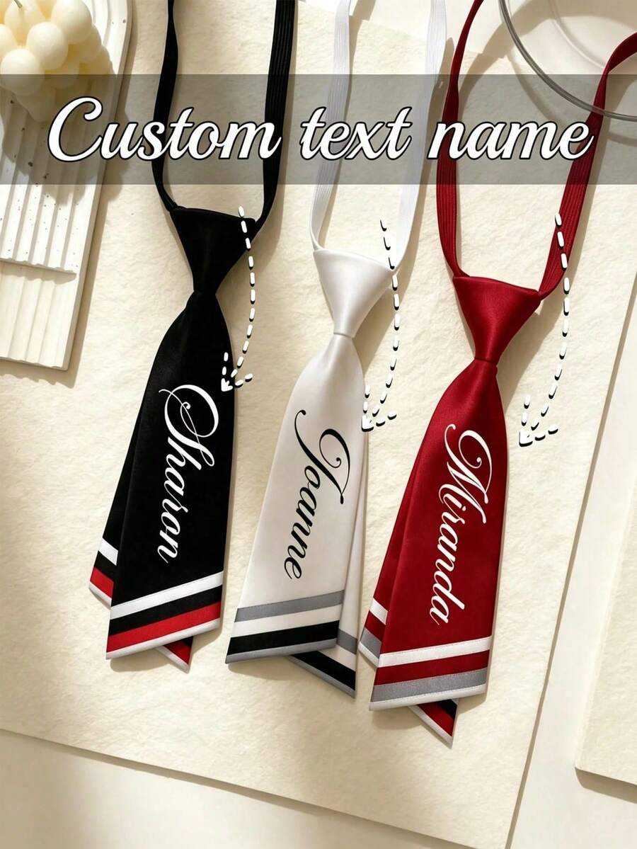 Customizable Text Tie, Suitable For Daily Business Casual Wear, Can Be Paired With Shirt For Party, Personalized Women's Tie, Customized Collegiate Style Tie - Multicolor - View 1