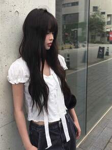 韓系甜美蝴蝶結領花瓣袖短版上衣 白色夏季款 - 白色 - 查看 1
