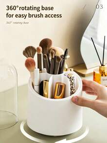 360° Rotating Makeup Brush Holder With Dust-Proof Transparent Lid, 7-Compartment Large Capacity Cosmetic Storage Box, Detachable And Easy To Clean, Suitable For Bathroom, Bedroom, Desktop, Vanity,Bedroom Room Decor,Back To School - Multicolor - View 2