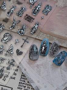 1 Stück 5D Dark Series Engelsstatue Nagelkunst Aufkleber, exquisite Heißprägung, selbstklebende Transfer-Slider, Nagelkunst Dekor Aufkleber, DIY Decals - Verschiedenfarbig - Übersicht 6