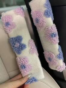 Pelindung Bahu Sabuk Pengaman Mobil Motif Bunga Wol Domba, Lembut dan Bernapas - A - View 7