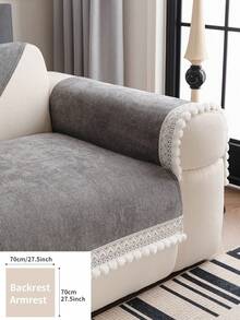 1pc Nordic Style Solid Color Minimalist Versatile Sofa Cushion, Lace Trim & Pom Pom Decor, All-Season Non-Slip Sofa Cover, Machine Washable, Pet-Friendly, Suitable For Single, Double, Triple, Quadruple And Sectional Sofas, Jacquard Craft, Home Decor - Dark Grey - View 14