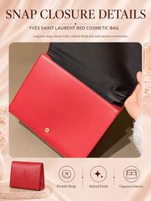 YSL حقيبة مكياج سان لوران حمراء 20*15 سم، قماش ناعم، إغلاق بكبس، مناسبة لتخزين إكسسوارات المكياج، الاستخدام اليومي ومطابقة الهدايا - الأحمر - مشاهدة 8