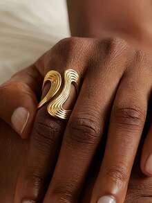 RAYQUEEN 1pc Stainless Steel Double Layer Line Ring, Personalized Hip-Hop Style Open Adjustable Finger Ring, Women's Gift For Daily Wear - Ring - View 2