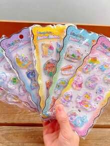 3D Shaking Stickers, 3D Crystal Stickers, Multiple Fashion Summer Anime Designs, Solid Color Embossed Handmade Stickers, Children's DIY Handmade Shaking Stickers, Bookmark Stickers, Notebook Decoration Stickers - Multicolor - View 6