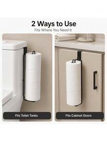 2pcs Set 1 Long Toilet Paper Holder + 1 Storage Quick Clip, Drill-Free Hanging Design, Suitable For Toilet Tank, Cabinet Door And Wall, Black Minimalist Paper Roll Holder, Bathroom And Kitchen Storage - Multicolor - View 6