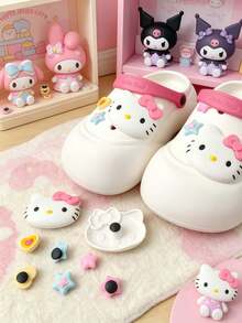 SANRIO 8pcs Cute Hello Kitty Shoe Charms - Multiple Designs Including Heart, Bow, Cat Paw And "I Love You" Slogan, Pink Accessories Suitable For Sandals, Clogs, Bags, Bracelets - Perfect Gift For Friends, Sparkling Shoe Decor, Bracelet Accessories, Fun Design, Durable PVC Material, High Quality Decoration (Random Style) - Multicolor - View 3