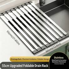 1pc Foldable Stainless Steel Kitchen Sink Drain Rack, Rust-Proof Roll-Up Design, Compact And Durable - Multicolor - View 11