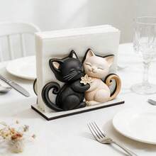 Cute Hugging Couple Cats Wooden Napkin Holder, Vertical Decorative Paper Towel Storage Box, Cartoon Kitten Tissue Holder, Suitable For Kitchen, Dining Table, Desktop Home Decor - View 2