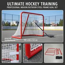Hockey Goal Street Hockey Net, 183 X 64 X 122 Cm Hockey Training Goal Set, Official Professional Indoor/Outdoor Hockey Goal Made Of Steel Tubes With Net, White/Red, Training-XY17122 - Multicolor - View 6