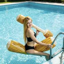 4pcs Wood Grain Inflatable Battle Game Sticks, Adult Water Combat Floating Raft, Pool Interactive Hitting Toy, Water Floating Seat Ring, Inflatable Water Play Toy - Ginger - View 4