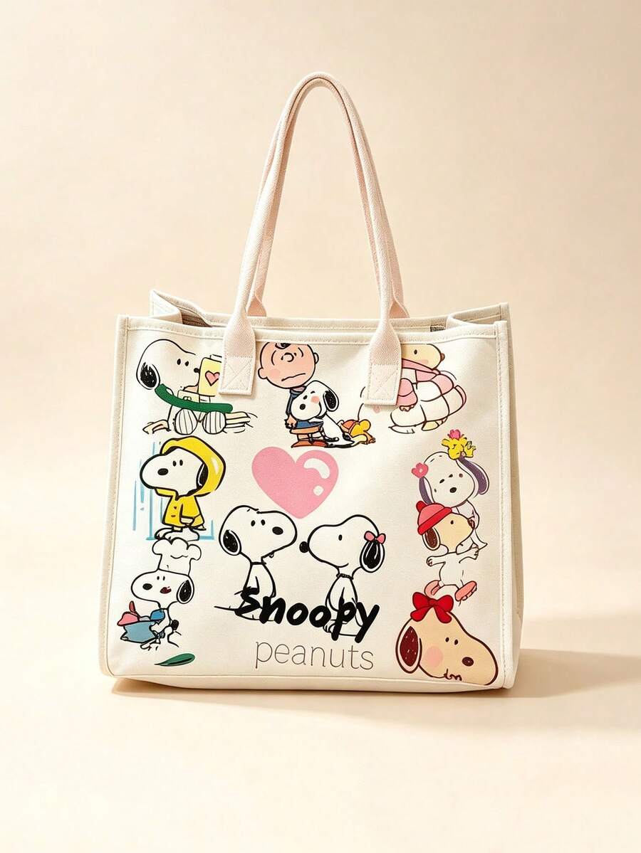1 Peça Bolsa de Ombro Snoopy, Bolsa de Mão Multifuncional de Grande Capacidade com Estampa de Anime de Desenho Animado, Adequada para Compras, Escola, Armazenamento de Viagem, Também como Presente de Aniversário, Dia dos Namorados, Festa, Suprimentos de Volta às Aulas - A - Visão 1