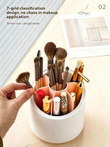 360° Rotating Makeup Brush Holder With Dust-Proof Transparent Lid, 7-Compartment Large Capacity Cosmetic Storage Box, Detachable And Easy To Clean, Suitable For Bathroom, Bedroom, Desktop, Vanity,Bedroom Room Decor,Back To School - Multicolor - View 1