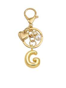 亮面泡泡 A-Z 字母鑰匙圈，附愛心與珍珠裝飾，不鏽鋼字母鑰匙環，適用手提包，時尚合金鑰匙圈環，包包背包吊飾汽車鑰匙圈，女性日常使用完美配件，情侶禮物，經典簡約鑰匙圈，裝飾品，包包配件，適合朋友、家人、情侶、女友，重要禮物，節日紀念品，開學季，教師節，生日 - 彩色 - 查看 27