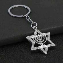 Llavero Menorah Estrella de David para Mujeres Hombres Regalos Religiosos Accesorios de Joyería de Acero Inoxidable - A - Ver 8