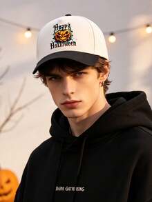 1PC Two Tone Vintage Halloween Pumpkin Graphic Baseball Cap, Unisex Adjustable Gothic Dad Hat, Adult Men Women Fall Halloween Party Costume Accessory - Halloween Baseball Cap - View 4