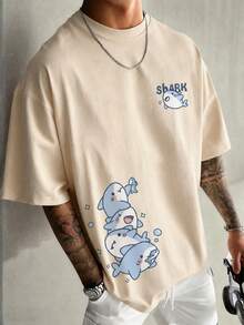 Simple Studio | Summer New Men's Casual Shark Short Sleeve T-Shirt | Suitable For Summer Wear | Comfortable And Breathable | Leading The Fashion - Apricot - View 2