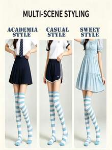 6/1 Pair Women's Striped Multicolor Cute Casual JK School Style Over-The-Knee Long Socks - Multicolor - View 9