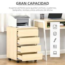 HOMCOM Cajonera de Oficina con 4 Cajones Cajonera de Escritorio con Ruedas Archivador Móvil para Estudio 46x40x65 cm Natural - Madera Natural - Ver 7
