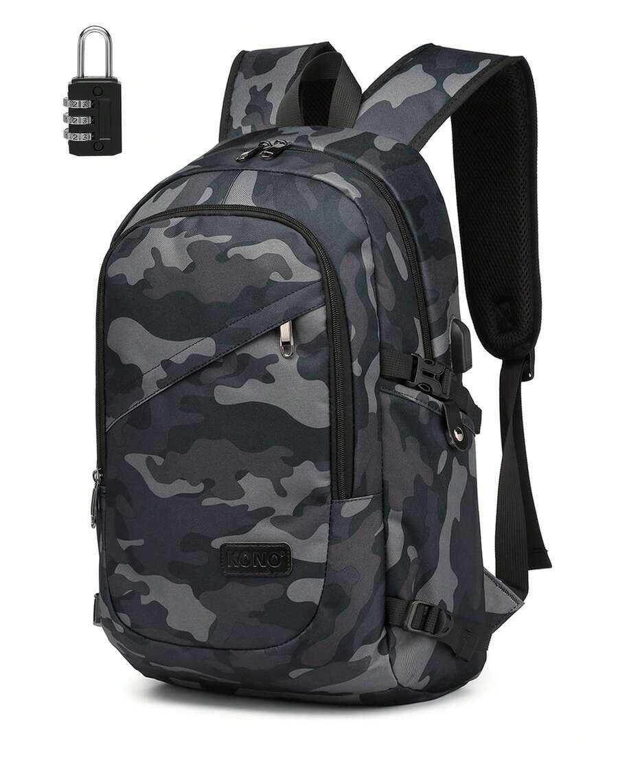 Laptop Backpack 15.6 Inch Large Travel Rucksack USB Charging Port Anti Theft Lock Water Resistant Computer Backpack For Men Women School Office - camuflaje - Ver 1