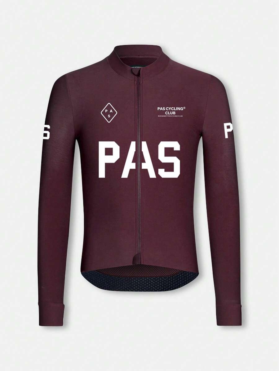 PAS CYCLING (修身款)男女通用骑行服,透气速干立领长袖骑行上衣,适合山地车和公路车,防紫外线设计,配有3个口袋和1个拉链口袋,PAS字母印花长袖骑行服,性能卓越,穿着舒适。 - 紅色 - 查看 1